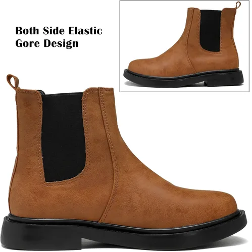 Miniatura 4 de DADAWEN Botas Chelsea de combate para mujer con elástico a la moda, puntera redonda, botines cómodos para mujer