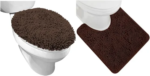 GORILLA GRIP Funda para tapa de inodoro y tapete de baño lanudo para base de inodoro, tamaño de la tapa del inodoro: 17.5 x 15 pulgadas, lavable a