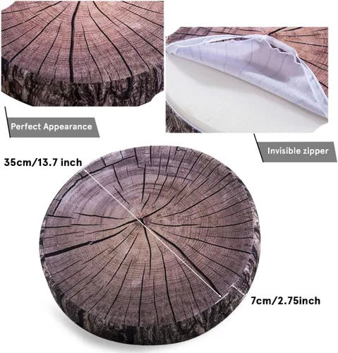 Miniatura 3 de HYSEAS Almohada Decorativa Redonda, Impresión Digital 3D Cómoda Almohada Divertida y Linda de Tronco de Madera para Niños, Cojín Circular de Asiento