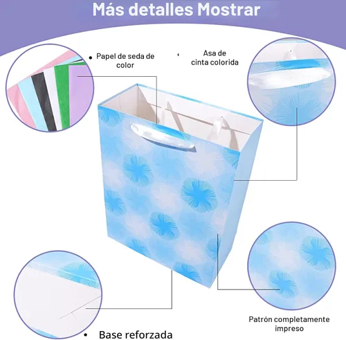 Miniatura 6 de Paquete de 12 bolsas de regalo de varios tamaños y diseños, bolsas de regalo a granel con papel de seda