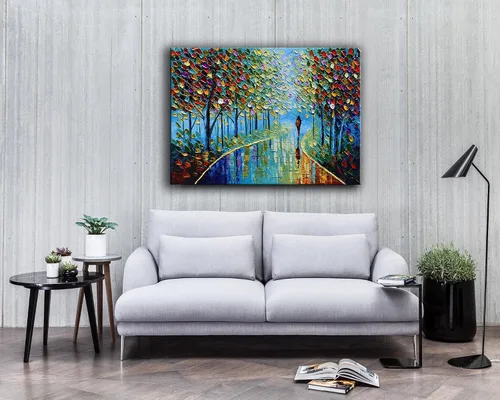 Miniatura 6 de YaSheng Art - Pintura al óleo de paisaje sobre lienzo con textura de árbol abstracto contemporáneo, pinturas de pared hechas a mano, decoración