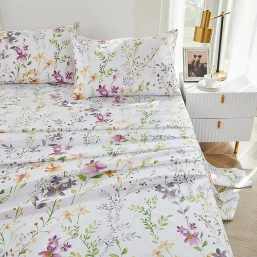 Miniatura 18 de Brandream Juego de sábanas tamaño King con estampado floral lujoso estilo bohemio con medallón azul y estampado de cachemira, colección de ropa