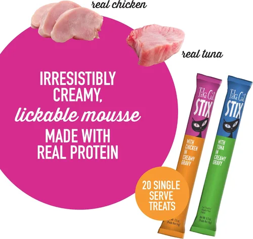 Miniatura 5 de Tiki Cat Stix Golosinas de Mousse, Golosinas Individuales Indulgentes para Lamer o Aderezo para Comida Seca, Paquete Variado, Porciones de 0.5 oz.