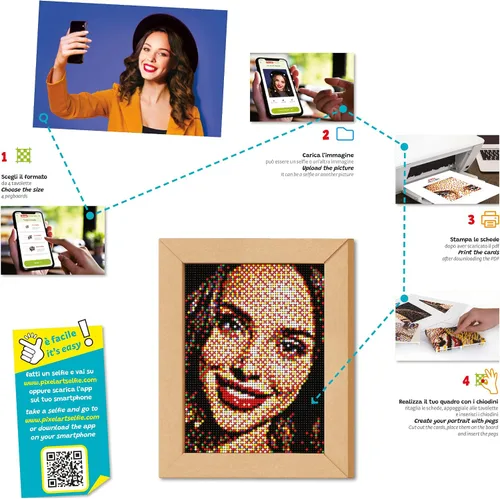 Miniatura 5 de Quercetti Pixel Art 4 - Kit de mosaico para selfie, convierte cualquier foto en arte de mosaico con 4800 clavijas en 6 colores y 4 tableros