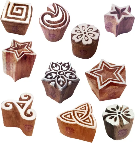 Miniatura 10 de Sellos de impresión de arcilla Arty Crafty pequeños bloques de madera con forma floral (juego de 10) Htag2101