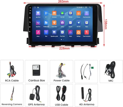 Miniatura 9 de Radio estéreo Android para Honda Civic 2016 2017 2018 2019 2020 2021, 8 núcleos inalámbricos con cable para Car-Play Android Auto GPS Navegación