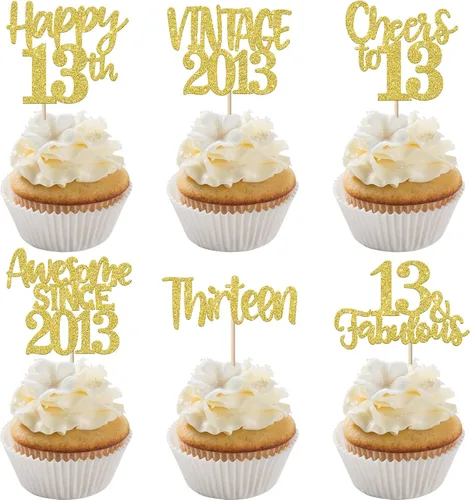 Miniatura 82 de Rsstarxi Paquete de 24 adornos para cupcakes vintage 2019 con purpurina negra para 5º cumpleaños, saludos a 5, cinco, 5, 5 fabulosos para cupcakes