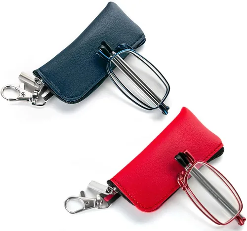 Miniatura 15 de Paquete de 2 lentes de lectura plegables para hombres y mujeres con llavero, bolsas compactas, bloqueo de luz azul, lectores portátiles de bolsillo