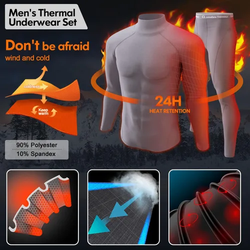 Miniatura 2 de CL convallaria 2 Pack Thermal Underwear for Men - Warm Fleece Lined Long Johns - Winter Gear Base Layer Tops & Bottoms Set