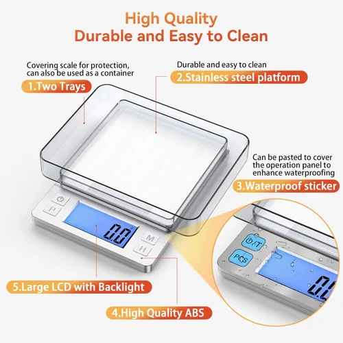 Miniatura 6 de BOMATA Báscula de alimentos pequeña mejorada, 0.1 g/0.001 oz de alta precisión, 3000 g/6.6 lb, con nueva función de retención y pantalla más grande