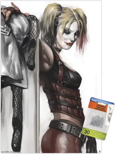 Trends International DC Comics - Póster de pared de Harley Quinn, 14.725 x 22.375 pulgadas, paquete de póster premium y pasador de empuje