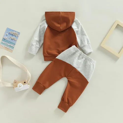 Miniatura 157 de Ropa de bebé niño 3 6 9 12 18 24M 3T Conjunto de pantalones con capucha patchwork sudadera con capucha pantalones de rayas traje de otoño invierno