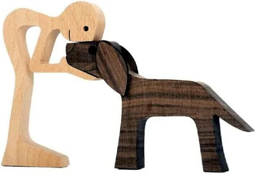 FHDTW - Estatua de madera hecha a mano, regalo único para los amantes de los perros, estatua de madera tallada para hombre y perro, escultura de