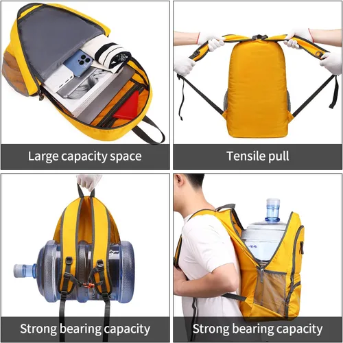 Miniatura 5 de FENGDONG mochila ligera plegable impermeable de 35L, mochila de senderismo pequeña para viajes, para hombres y mujeres A10-amarillo