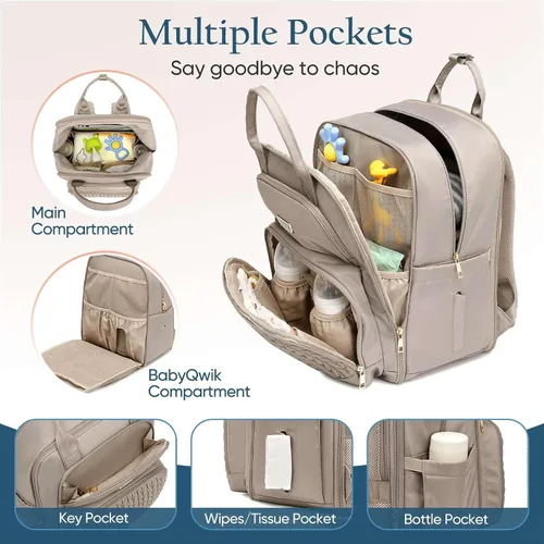 Miniatura 5 de Mochila para pañales Qualyphant - Bolsa de pañales extra grande para dos niños gemelos (expandible 30-38L) - Mochila de viaje para bebé con marrón