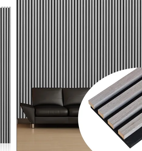 Miniatura 10 de NeatiEase Paneles de pared de madera, paneles de listones acústicos de 9 pies para decoración de paredes interiores y reducción de ruido, paneles