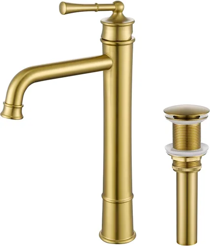 Grifo de fregadero de níquel cepillado dorado alto para lavabo de baño, montaje en cubierta, de una sola manija, con un agujero, grifo de lavabo de