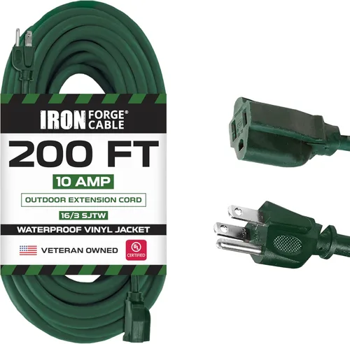 Miniatura 8 de Iron Forge Cables Extensión de cable para exteriores – 16/3 de alta resistencia color verde, Verde, IFC-163G100