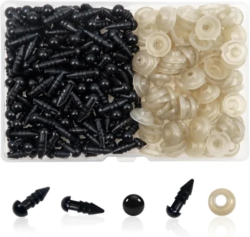 TOAOB - 150 ojos de seguridad de 0.197 pulgadas para Amigurumis Craft Crochet Eyes con 150 arandelas de ojos negros de muñeca para ganchillo de