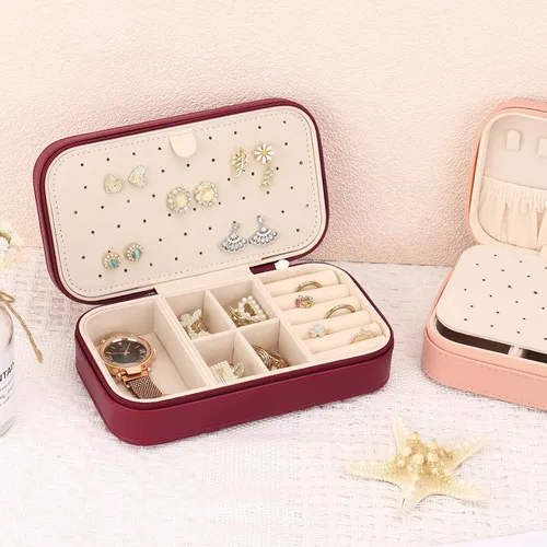 Miniatura 5 de DesignSter Joyero de viaje, estuche portátil de piel sintética, pequeñas cajas de joyería para regalos, organizador de joyas de viaje para mujeres