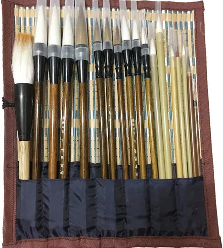 Juego de pinceles de pintura estilo claborate para acuarela, caligrafía china, kanji, japonés, sumi, pintura, pinceles, dibujo, soporte enrollable