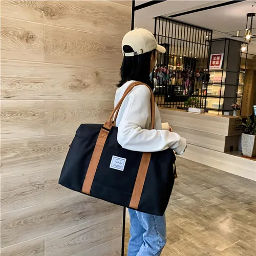 Miniatura 36 de KARRESLY Bolsa de viaje para mujer, bolsa de hombro para fin de semana, bolsa de deporte, gimnasio, bolsa de mano, impermeable, Beige