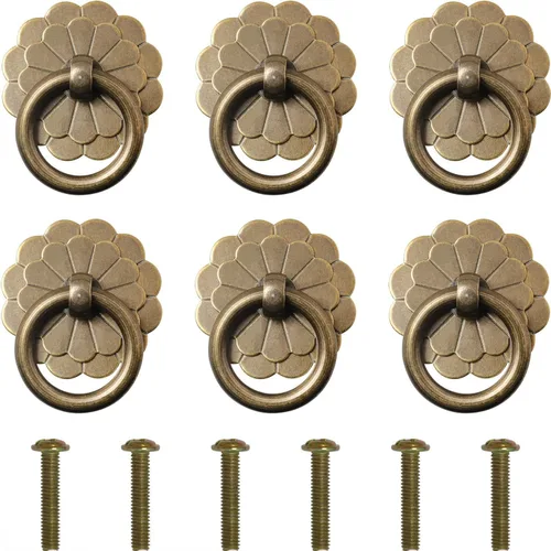 6 tiradores de anillo de cajón de estilo vintage de 1.0 in, manijas decorativas vintage, tiradores de anillo de latón para muebles de cocina,