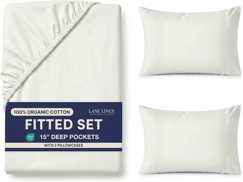 Miniatura 20 de LANE LINEN Juego de 2 piezas con sábana bajera de 100% algodón orgánico tamaño individual y 1 funda de almohada, tejido de percal ligero, suave