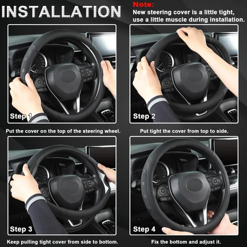 Miniatura 6 de GIANT PANDA Funda para volante de coche para RAM 1500 2500 3500, compatible con Dodge RAM de 15.5 a 16 pulgadas, color negro