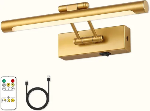 Miniatura 9 de Luces de imagen a pilas con control remoto y temporizador, luz de arte inalámbrica para pinturas con brazo oscilante ajustable en latón, luces
