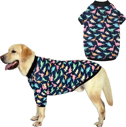 Pet Dogs - Sudaderas con cuello redondo y estampado de dinosaurios coloridos para perros medianos, color azul marino, talla M