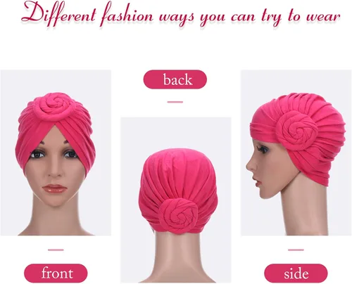 Miniatura 6 de SATINIOR 6 piezas de turbante africano con nudo de flor pre-atado para mujer