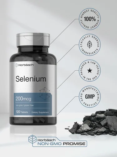 Miniatura 6 de Horbäach Suplemento de selenio para mujeres y hombres 200 mcg 120 tabletas como levadura de selenio Vegetariano, sin OMG y sin gluten