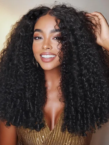 Miniatura 31 de KLAIYI Bye Bye Slip™ - Pelucas de cabello humano con encaje frontal 7x5, color marrón castaño degradado, rizado, sin pegamento, precortadas de 7 x