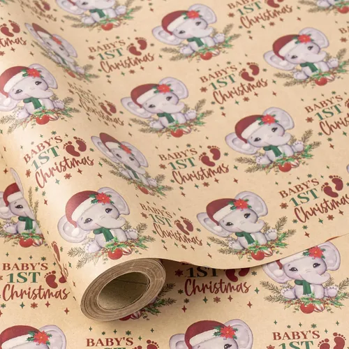 Miniatura 18 de RUSPEPA - Rollo de papel para envolver regalos con diseño de animales del bosque, mini rollo, papel kraft con texto "Oh Baby" para baby shower