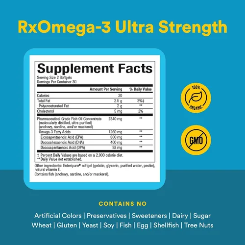 Miniatura 4 de Natural Factors RxOmega-3 - Apoyo para la salud del cerebro y el corazón - Suplemento de salud ocular con EPA y DHA - Suplemento natural con ácidos