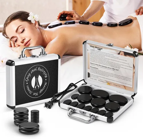 Miniatura 10 de Hot Stones - Juego de masaje, 18 piedras calientes de basalto con kit de calentador, piedras de masaje para spa profesional o en casa, relajación