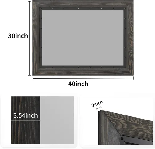 Miniatura 3 de YOSHOOT - Espejo de pared con marco de madera rústica, 40x30 pulgadas, espejo de tocador de baño de madera natural y hierro para decoración