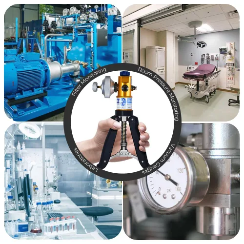 Miniatura 9 de Calibrador manual de presión y vacío (rango: -13 a 435 PSI) (solo bomba manual) para laboratorios de calibración, calibración de campo y calibración
