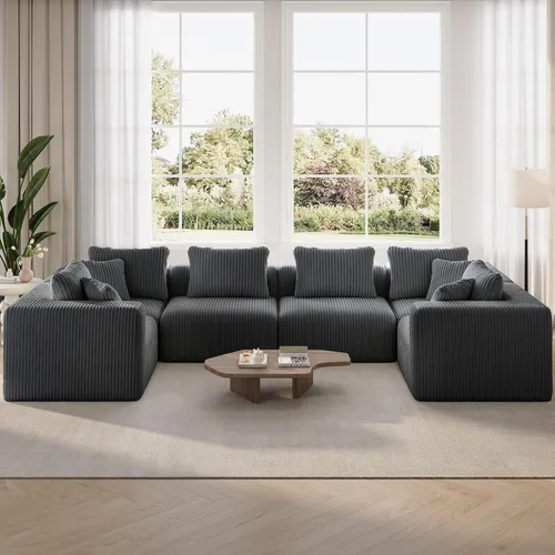 Miniatura 58 de Novilla 141" Sofá seccional modular, sofá seccional moderno en forma de nube con soporte Smarts Coil™, sofá sin huesos en forma de U para sala