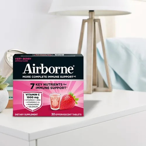 Miniatura 17 de Airborne 1000 mg de vitamina C con vitamina D y zinc, suplemento de apoyo inmunológico multivitamínico sin azúcar, antioxidantes vitaminas A C