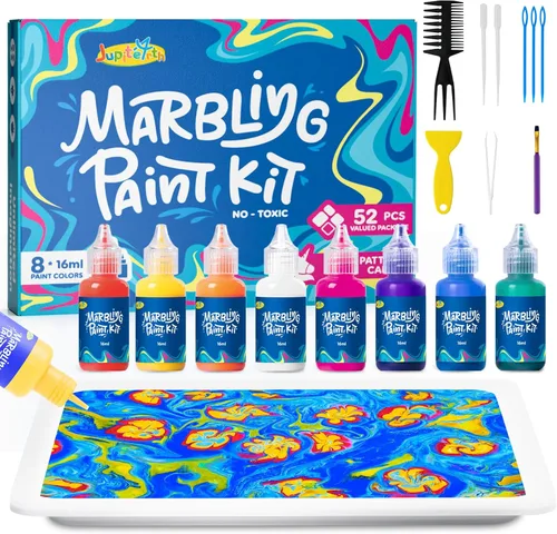 JUPITEARTH Kit de pintura de mármol de agua de 52 piezas, artes y manualidades para niñas y niños, suministros de arte para niños de 3 a 5 años, 4 a