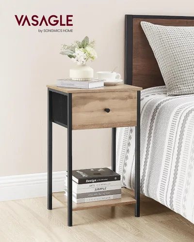Miniatura 4 de VASAGLE Mesita de noche, mesa auxiliar con cajón de tela, mesa auxiliar de 24 pulgadas de alto con estante de almacenamiento, dormitorio, roble