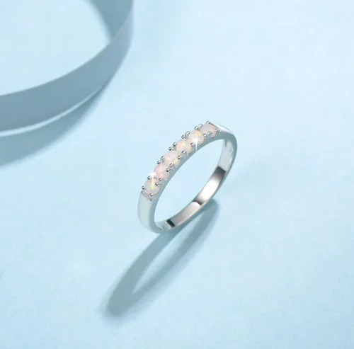 Miniatura 7 de FANCIME - Anillo de plata de ley con 6 piedras de ópalo de fuego, anillo de compromiso, boda, eternidad, anillos de piedra natal de octubre, joyería