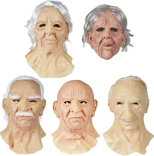 Miniatura 2 de Máscara realista de hombre anciano, cubierta facial de Halloween, máscara de látex visible para la cabeza, máscara novedosa para disfraz de fiesta