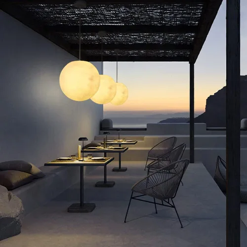 Miniatura 5 de Lámpara colgante de techo de luna, planeta creativo, luna, nórdico, lámpara colgante moderna de resina impermeable para exteriores, porche, jardín