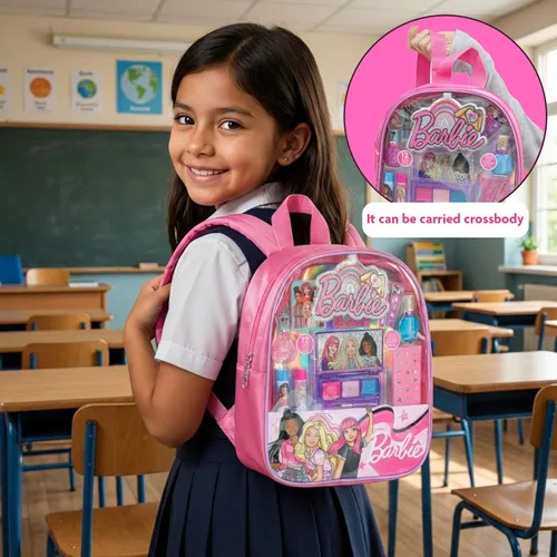 Miniatura 6 de Townley Girl Barbie - Juego de maquillaje para niñas en mochila, incluye bálsamo labial, esmalte de uñas, lima de uñas, lazos para el cabello