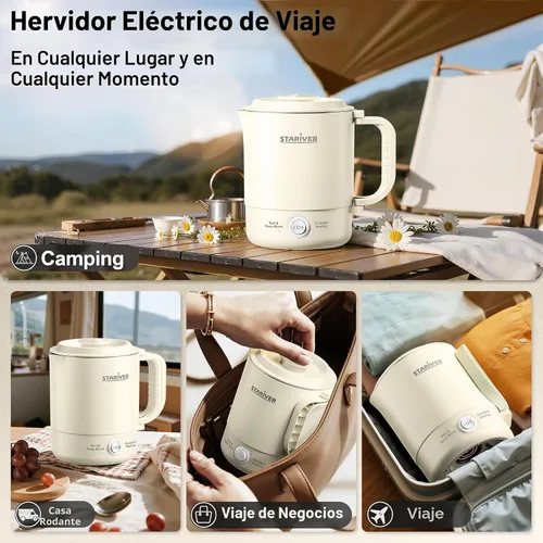 Miniatura 6 de Stariver Hervidor Eléctrico Portátil de Viaje, Hervidor Eléctrico Pequeño de 600ML con Asa Plegable, Hervidor de Agua Colapsable de Acero Inoxidable