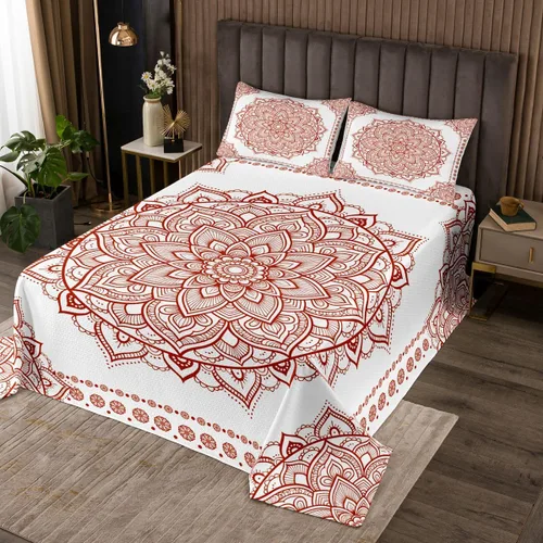 Miniatura 13 de Erosebridal Juego de colcha de mandala rosa tamaño individual para niñas y mujeres, juego de ropa de cama floral hippie juego de colcha estética