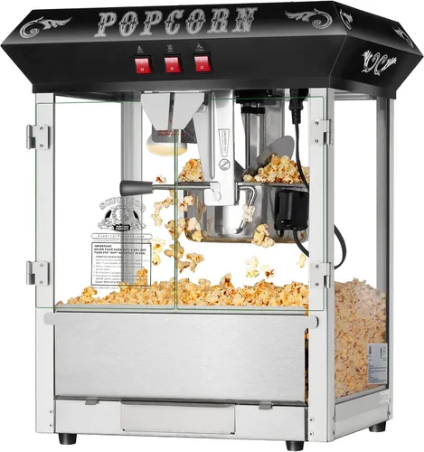 Máquina de palomitas de maíz, encimera, vintage negro.